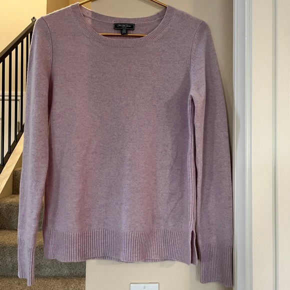 SAKS FIFTH AVENUE Cashmere Lavender Crew Neck Soft Detail Trim Sweater - Picture 2 of 8